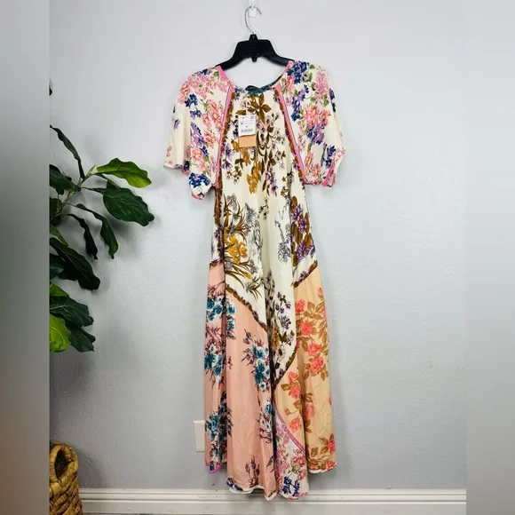 NWT Pink Gold Floral Maxi Duster Baroque Elegant Shabby Chic Dress - Picture 3 of 9